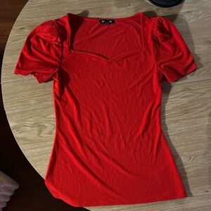 Express Vibrant Red Puff Sleeve Top